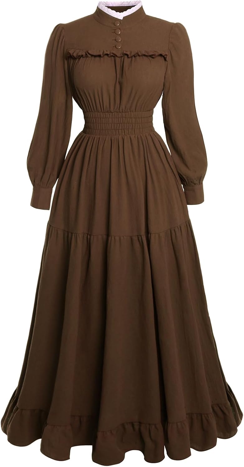 Vibsion Victorian Dress for Women 1800s Long Sleeve Edwardian Dresses Medieval Renaissance Costume