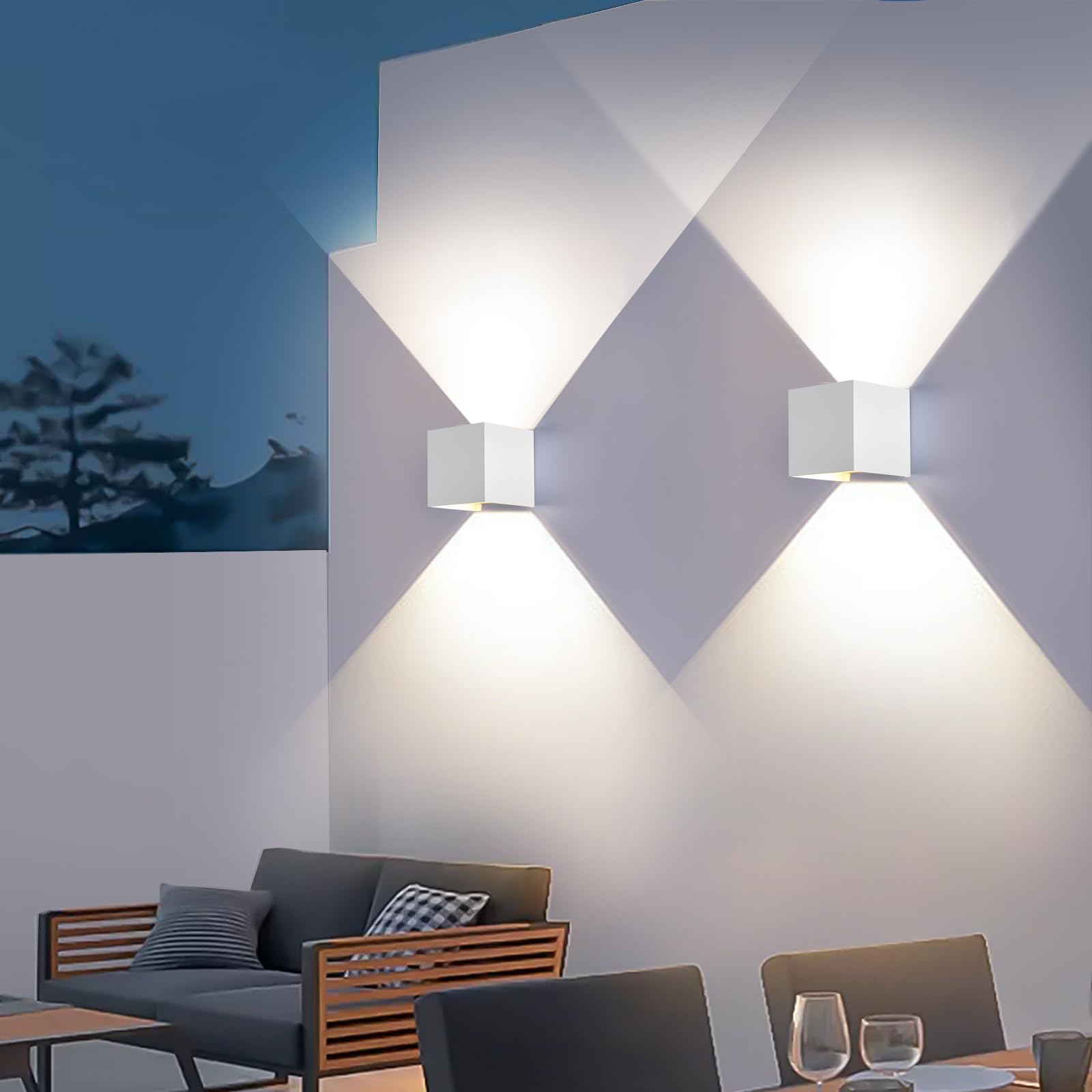 Applique da Esterno con 9W 4000K Bianco Naturale G9 Sorgente Luminosa Sostituibile Applique da Parete Interno IP65 Impermeabile Lampade da Esterno Angolo del Fascio Regolabile【2 Pezzi Bianco】