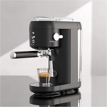 Semi-Automatic Coffee Machine, With Frothing Function, 20 Bar Pressure, Removable Water Tank, 33.8 fl oz 1,000 ml, Large Capacity, Semi-Automatic Small Milk Foam, Latte Art/Steam, Stainless Steel, Easy to Clean, For Home Use, Single Person, Small Half Coffee Maker, Black