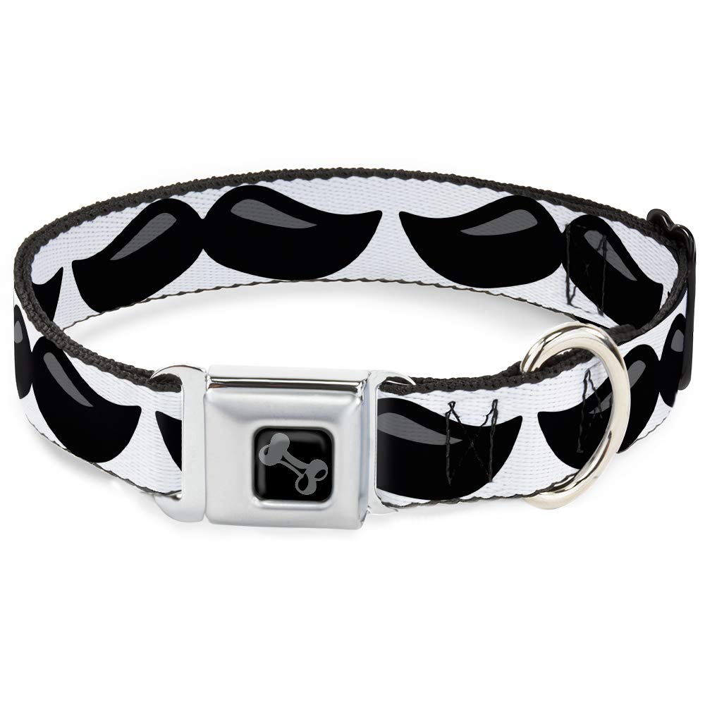 Buckle-Down Plastikowa obroża dla psa 33-45 cm biała/czarna kość wąsy, szeroka, mała