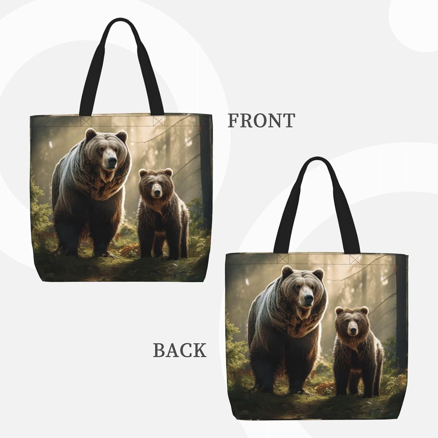 Bear Deer Print Eco-Friendly Tote Lightweight Grocery Bag Daily Commuting Travel Beach Gym Use