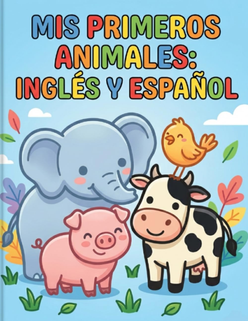 MIS PRIMEROS ANIMALES: INGLÉS Y ESPAÑOL: Libro de colorear bilingüe para niños: Aprende nombres de animales en Inglés y Español con dibujos grandes y fáciles.