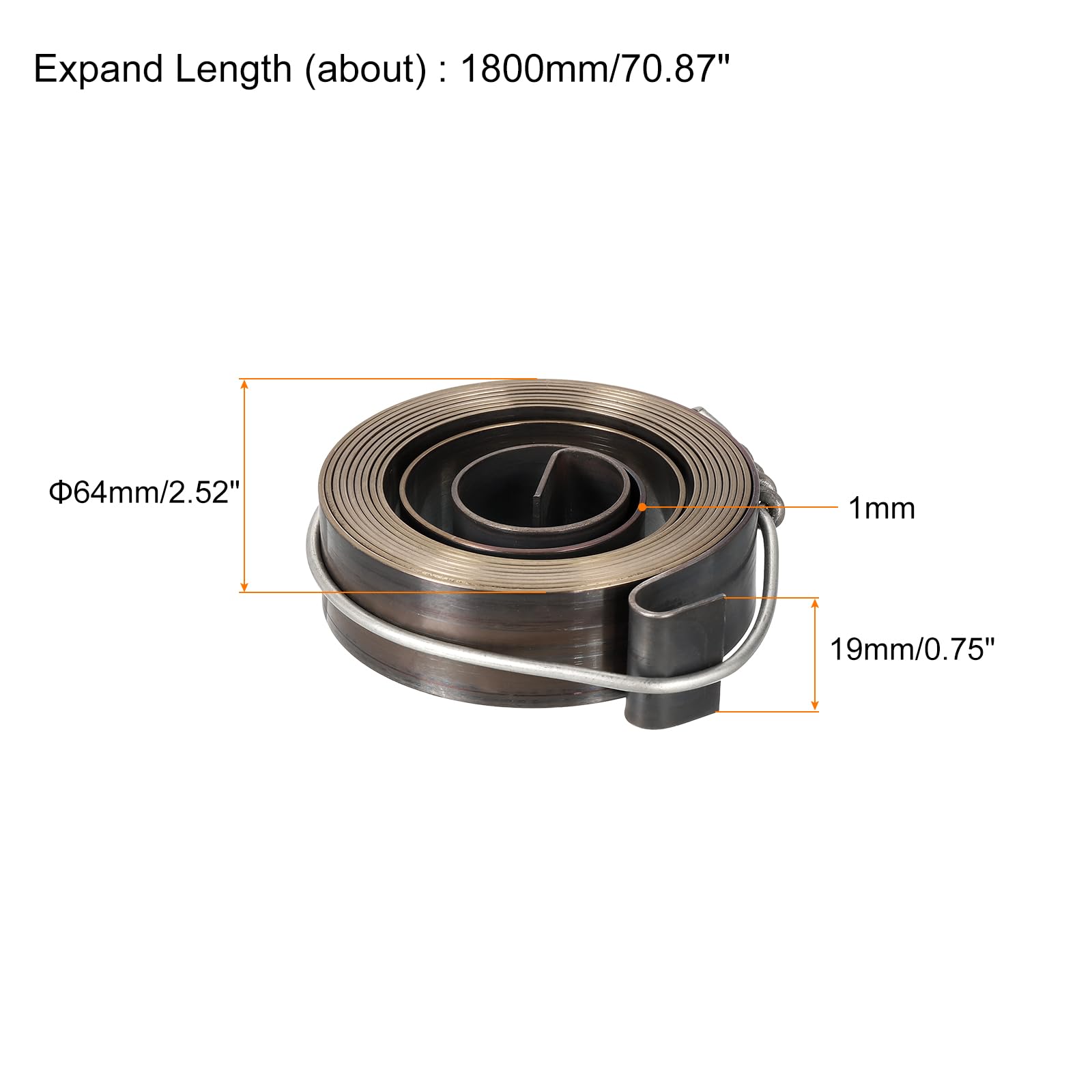 QUARKZMAN Molla per Pressa Trapano Molla Ritorno Mandrino Pressa Trapano Montaggio a Spirale Acciaio per Molle Finitura Nera Chimica Lunghezza Espansa 1800mm Diametro 64 x 19 x 1mm 4pz