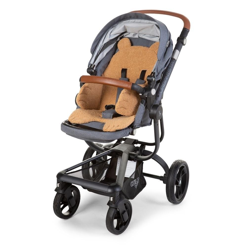 CHILDHOME - Cojín reductor universal compatible con trona, tumbona, asiento de coche, cochecito, aberturas para pasar, arnés de seguridad, suave, Teddy Beige