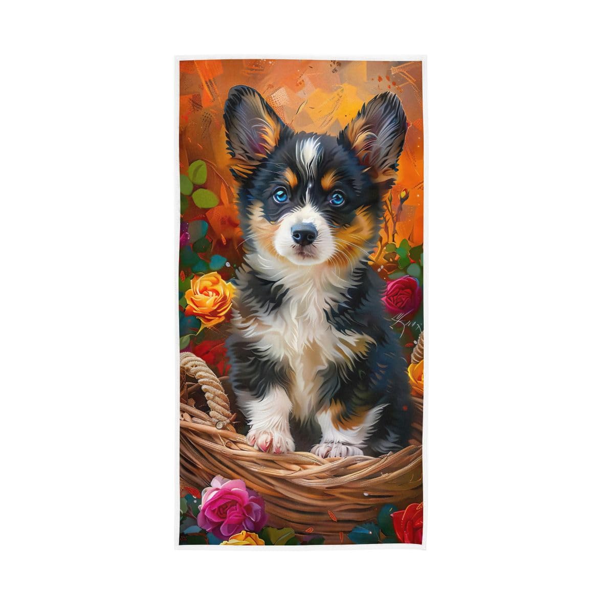 HUYGD Puppy with Blue Eyes Hand Towels, Multipurpose Lightweight Towels for Hand, Face, Hair, Bath 15 x 30 Inches
