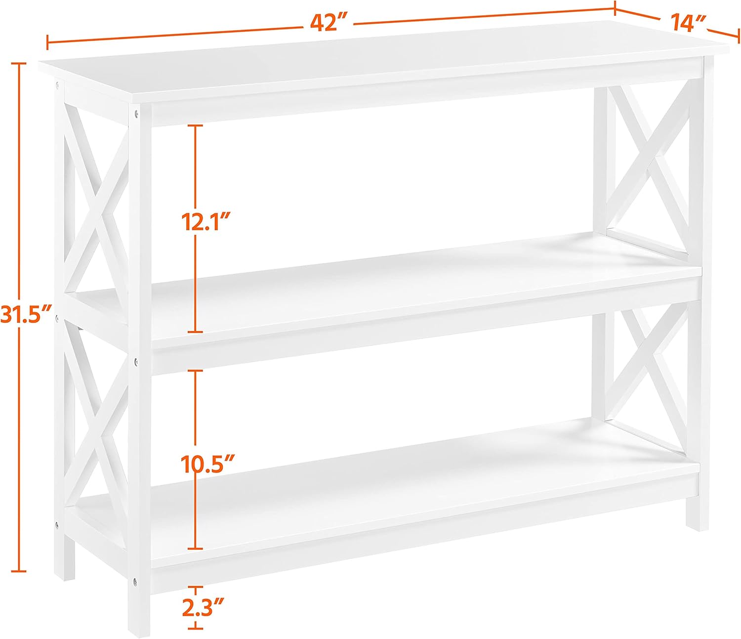 Topeakmart 42 Inch Long Console Sofa Table, X Design Narrow Entryway Hallway Table w/ 3 Storage Shelves for Living Room, White