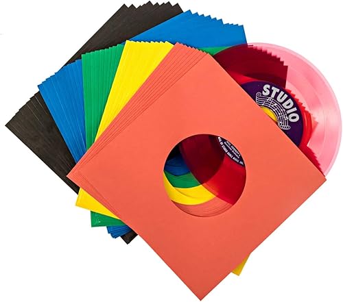 Fundas para discos de vinilo de 45 rpm – 7 pulgadas, protección sin ácidos, cubiertas de papel multicolor para discos individuales de 7 pulgadas,