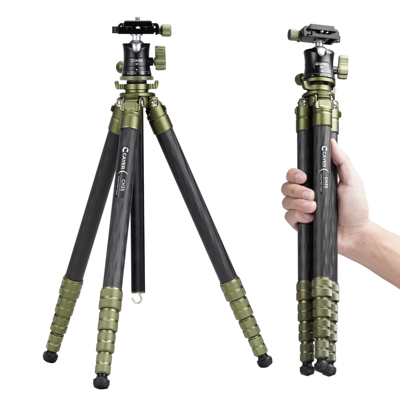 Photo 1 of Cayer CH35 Travel Camera Tripod with Ball Head, Compact Carbon Fiber Tripod, 53.6" Compact Camera Stand for Mirrorless Cameras Video Camcorder Mobile Phone Webcam