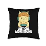 Funny Computer Gaming Video Gamer Cat Throw Pillow