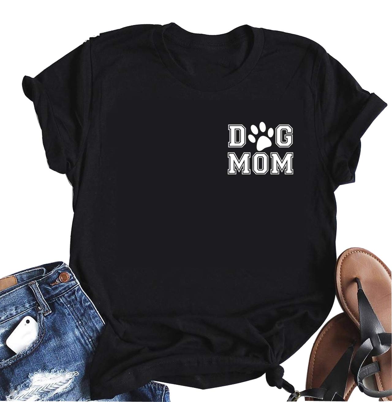DUDUVIEDog Mom T-Shirt Women Funny Paw Print Love Heart Short Sleeve Mama Graphic Tee Tops Casual Gifts Shirt