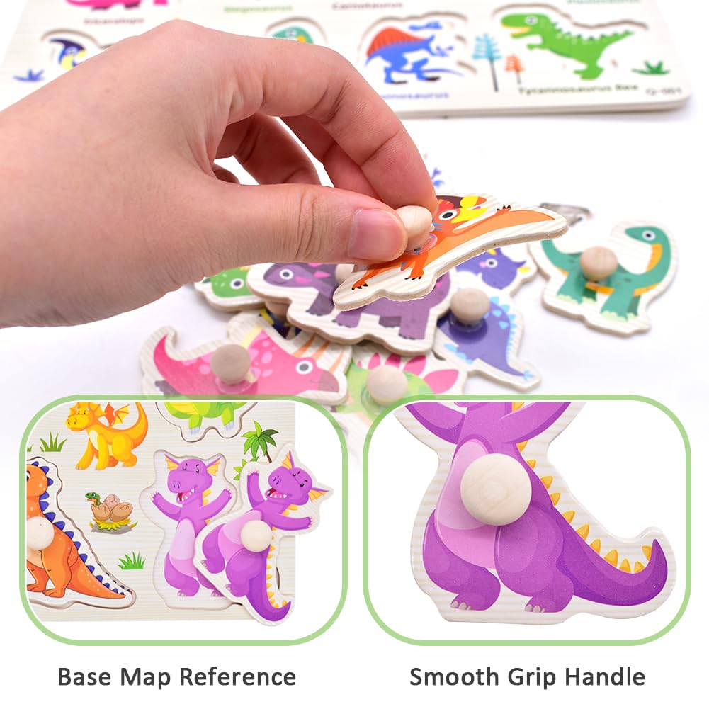Dinosaurios Puzzle de Madera, Dinosaurios Rompecabezas de Madera Juegos, Puzzle Madera Infantil, Motricidad Fina y Concentración, Juguetes Bebes Educativos Regalos para Niños Niñas