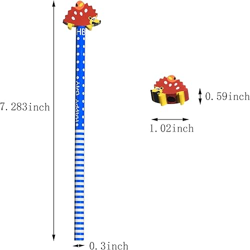 Miniatura 2 de 28 lápices divertidos y lindos para niños, rayas coloridas con borradores de animales frutales surtidos, para escuela, oficina, aula, suministros
