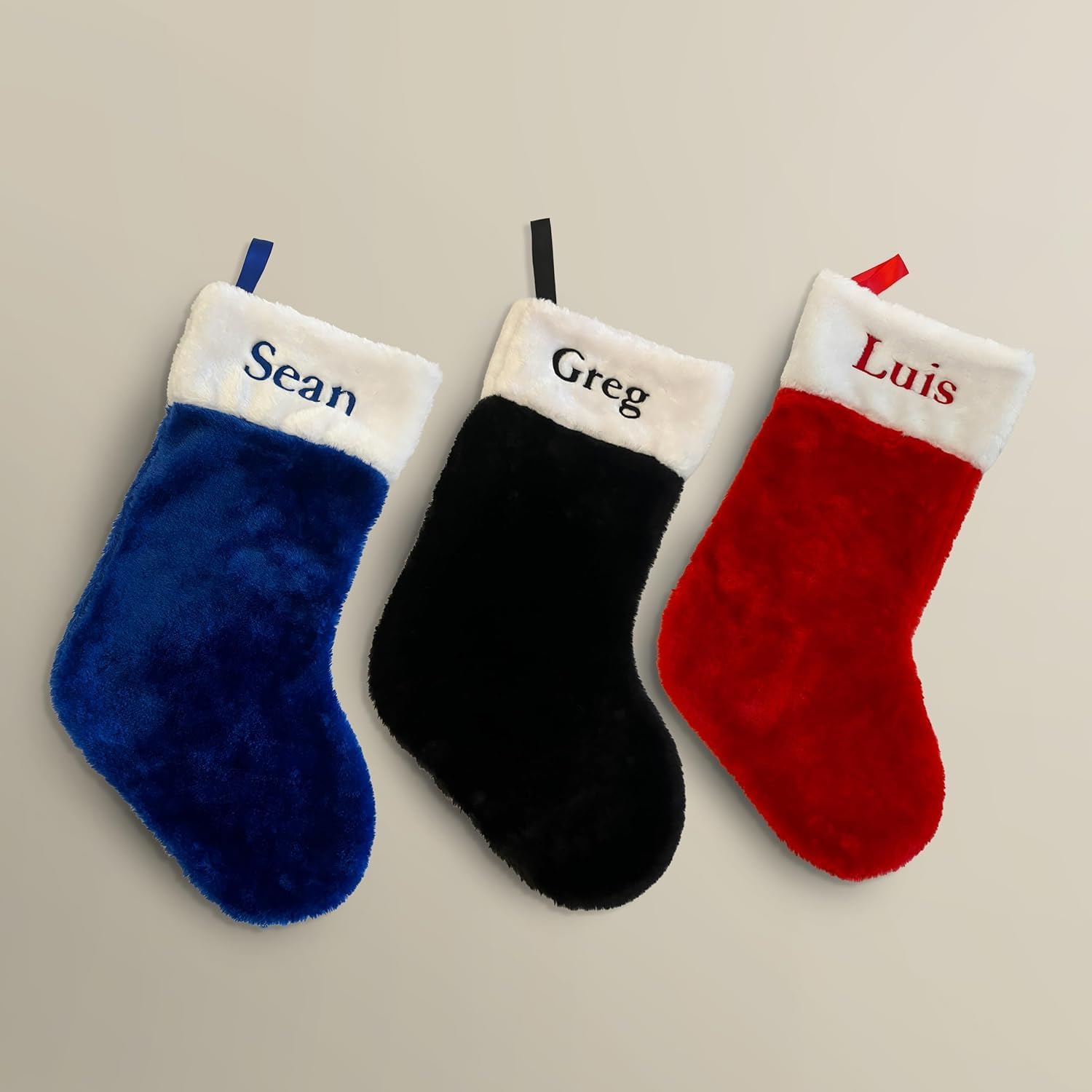 Custom Christmas Stockings - Personalized Red Plush Xmas Stockings Fireplace for Family Decorations Holiday 2026 Xmas Gift - 3 Pack