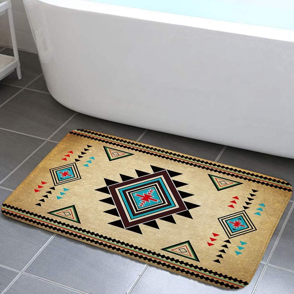 JAWO Southwestern Bathroom Rug, Non Slip Bath Mat with Design Southwest Native American Retro Tribal Navajo Aztec Ethnic Pattern Bathroom Accessories