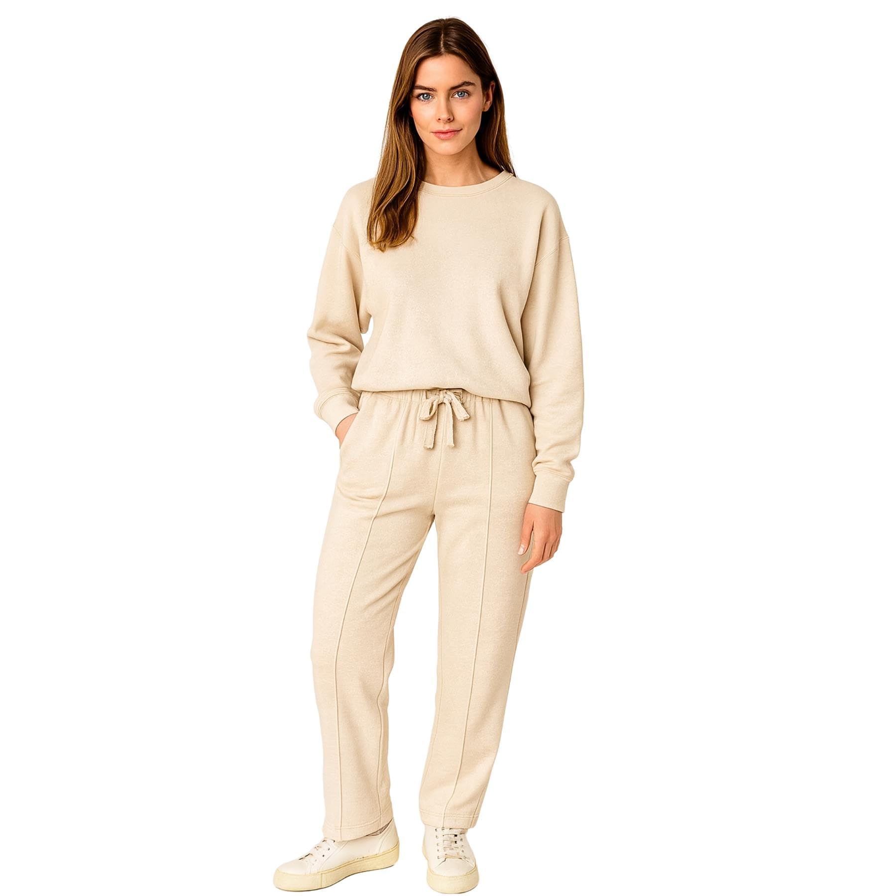Co Ord - Tuta da donna, set completo da 2 pezzi, top a maniche lunghe con pantaloni a gamba dritta e tasche, set da donna per l'inverno, caldo, abbigliamento sportivo, palestra, aeroporto