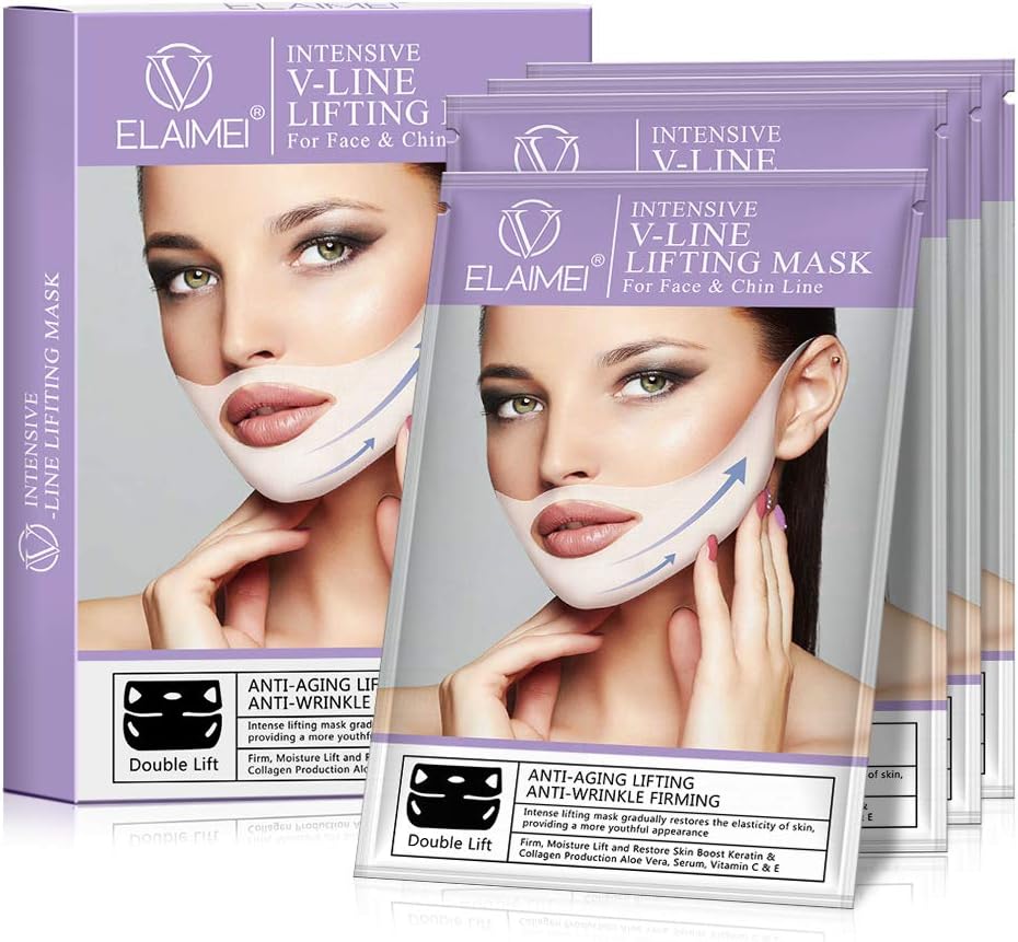 V Line Lifting Mask and Double Chin Reducer, Intense Lifting Patch for Chin Up & V Line, Firming and Moisturizing Chin Mask Face Lifting Masks Slimming Face Mask 4 Pcs