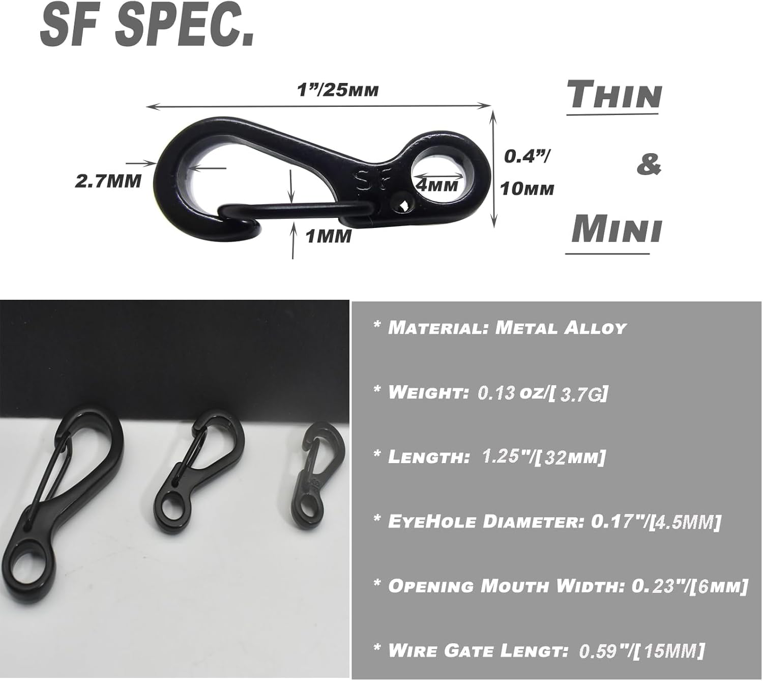 Mini Carabiner Clips with Metal Spring Wiregate Hook and Little Eye Hole for Keychain Backpack Clasps - Image 2