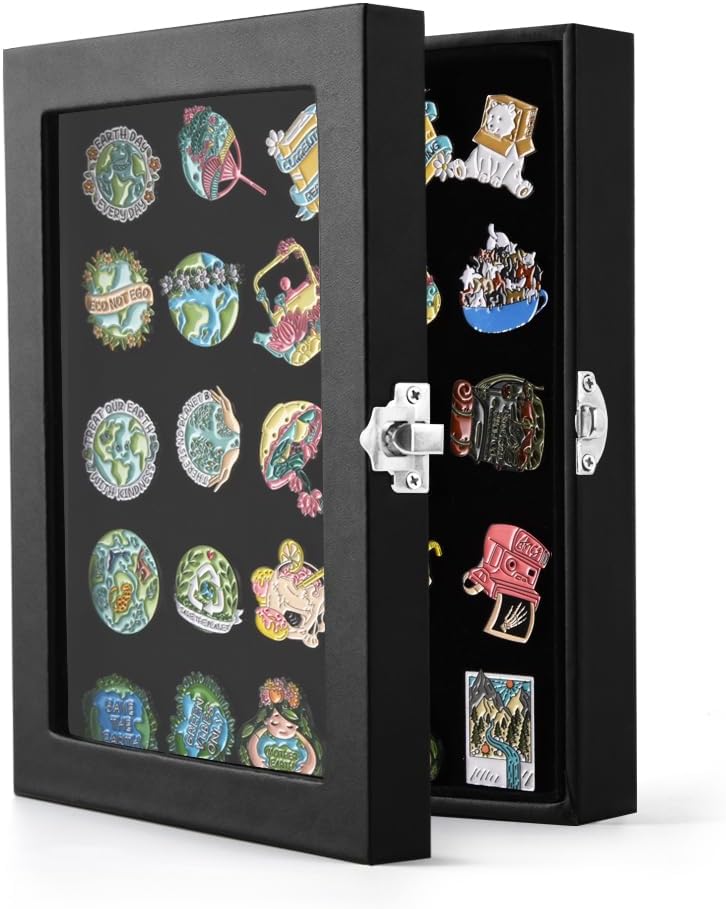 7.8 x 5.9 Inches Small Pin Display Case, Dustproof Pin Collection Showcase Storage Organizer Box, for Military Medal Jewelry Brooch Collection (Not Include Accessories)