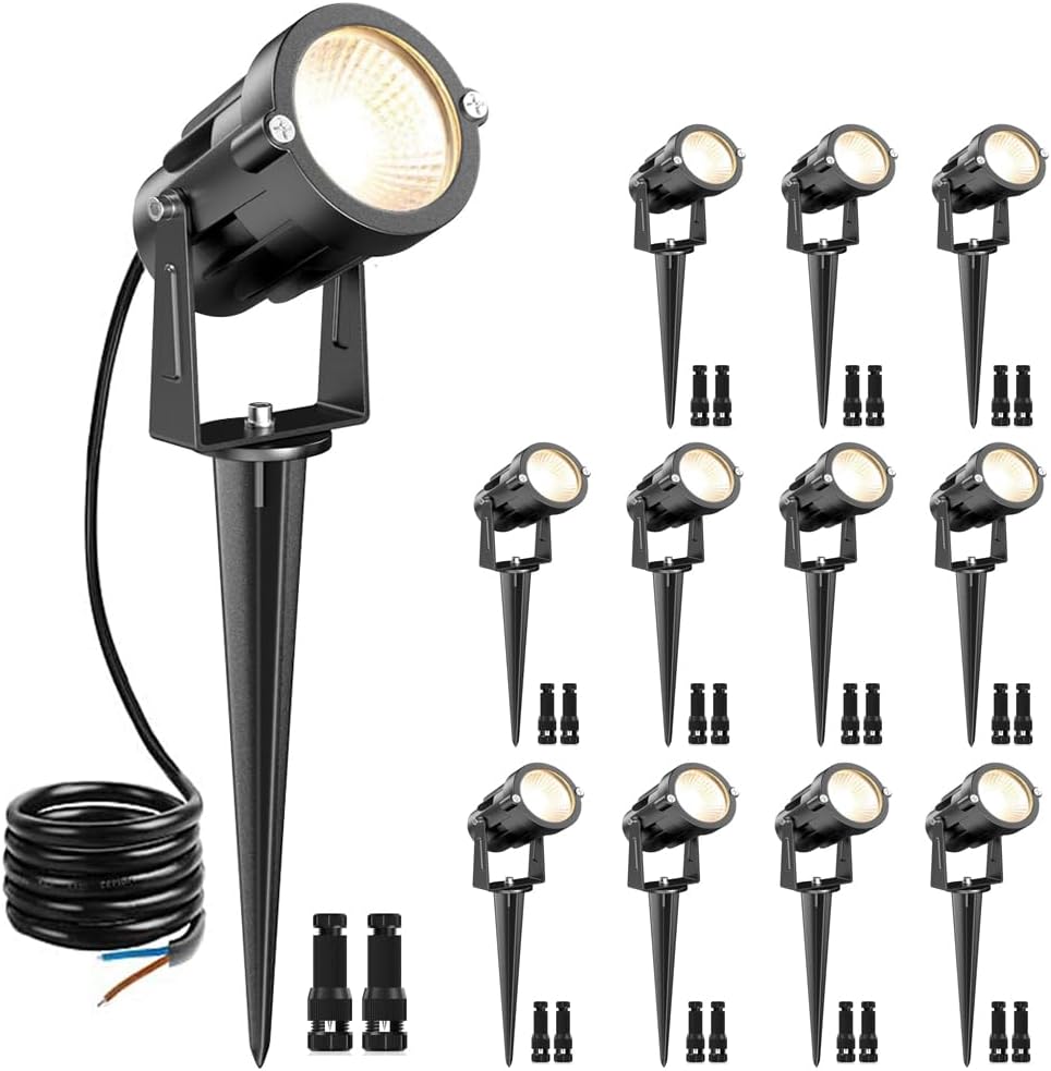 15W Low Voltage Landscape Lights, LEDVIE 12 Pack LED Landscape Lighting Outdoor 12V Warm White LED Landscape Light Waterproof Garden Pathway Lights Wall Tree Flag Spotlight with Spike Stand