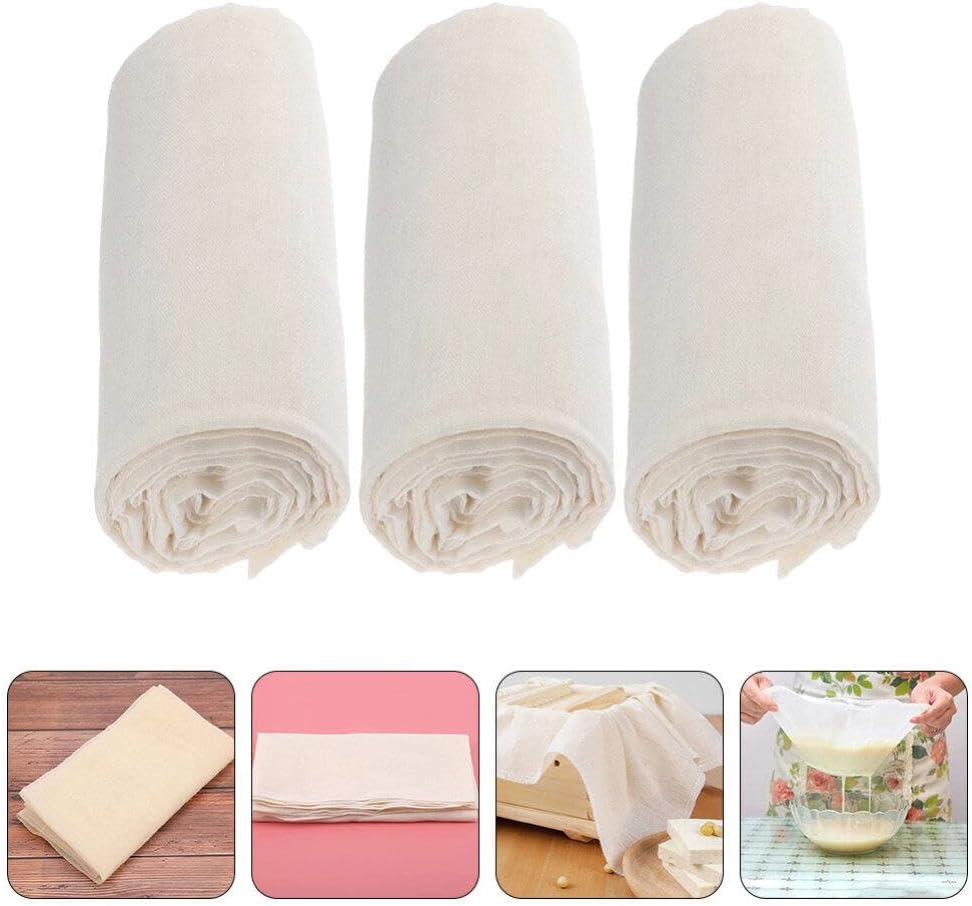 3pcs Cotton Cheese Cloths Reusable Kitchen Filter Fabric Beige