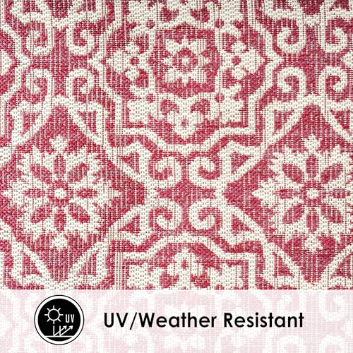 Nicole Miller New York Patio Country Julia Transitional Geometric Indoor/Outdoor Area Rug, Pink/Ivory, 6'6"x9'2" by Nicole Miller New York - Image 4