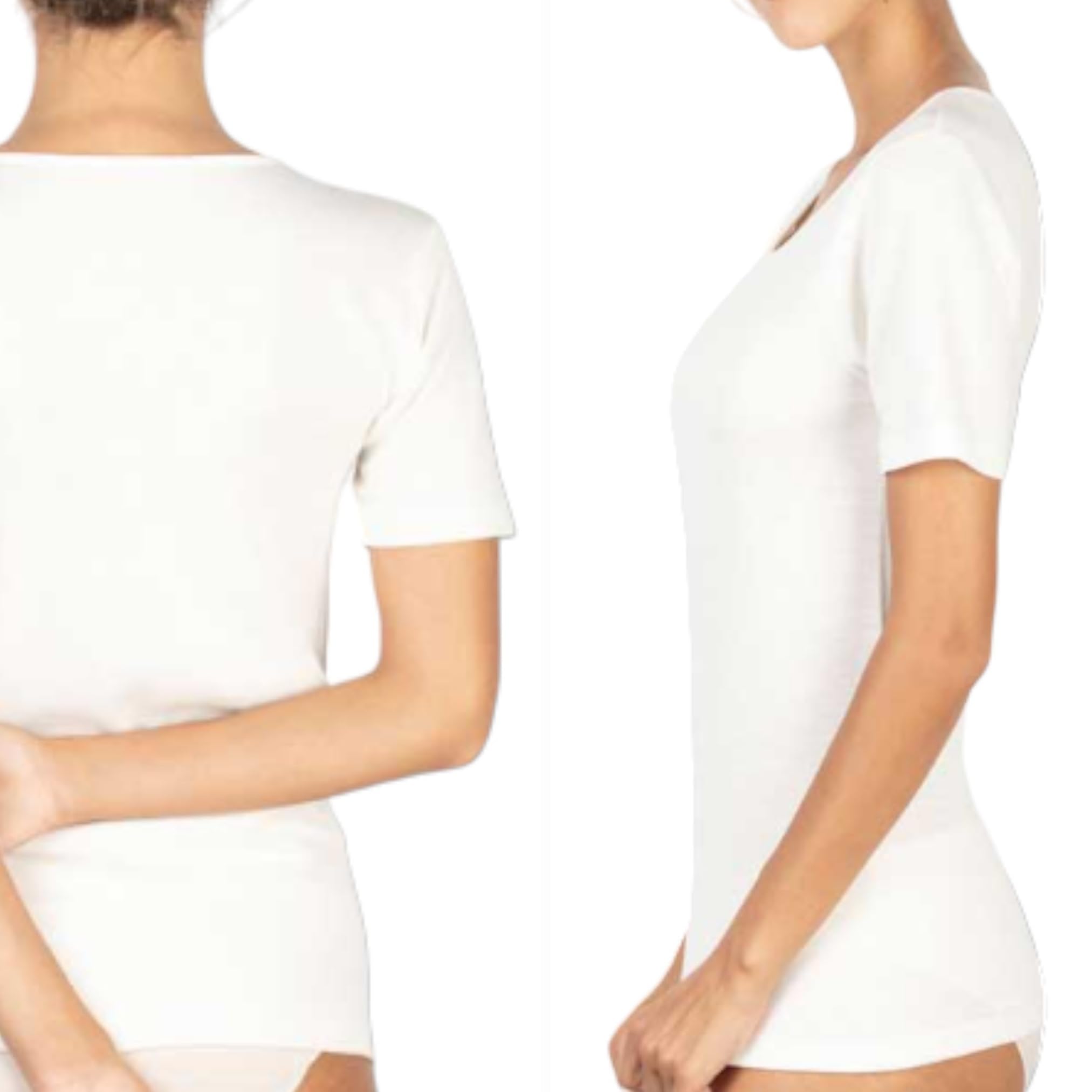 Maglia Donna Mezza Manica Lana e Cotone con Pizzo, Canotta Mezza Manica Termica Intima Donna, attività Sportiva Invernale, Caldo dalla 3 alla 8