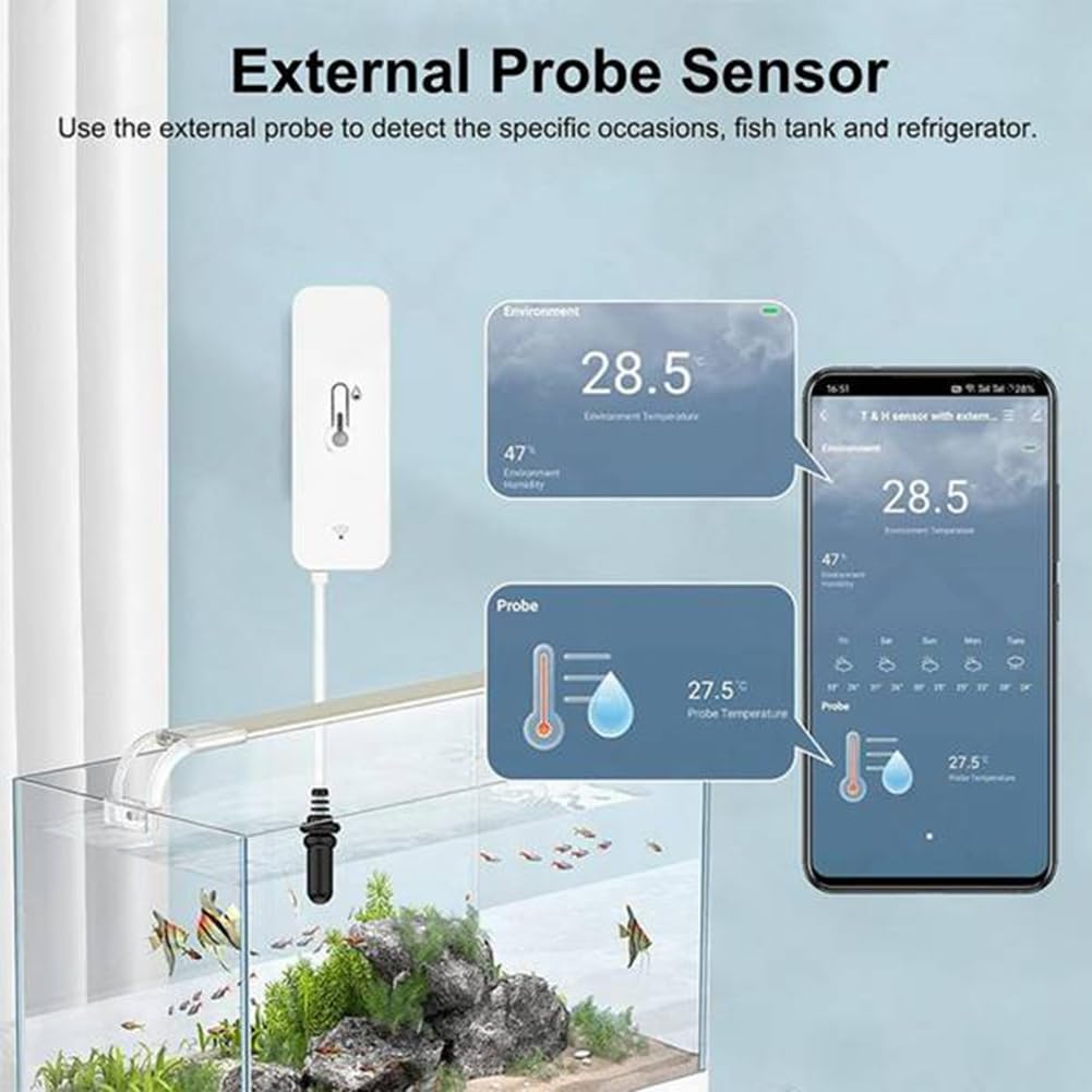 Tuya Wifi Temperature and Humidity Sensor with External Probe Digital LCD Screen Work with Smart APP Control