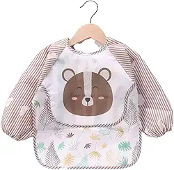 Babador Manga Longa Impermeável Avental Con Cata Migalhas - Blw - Urso Marrom