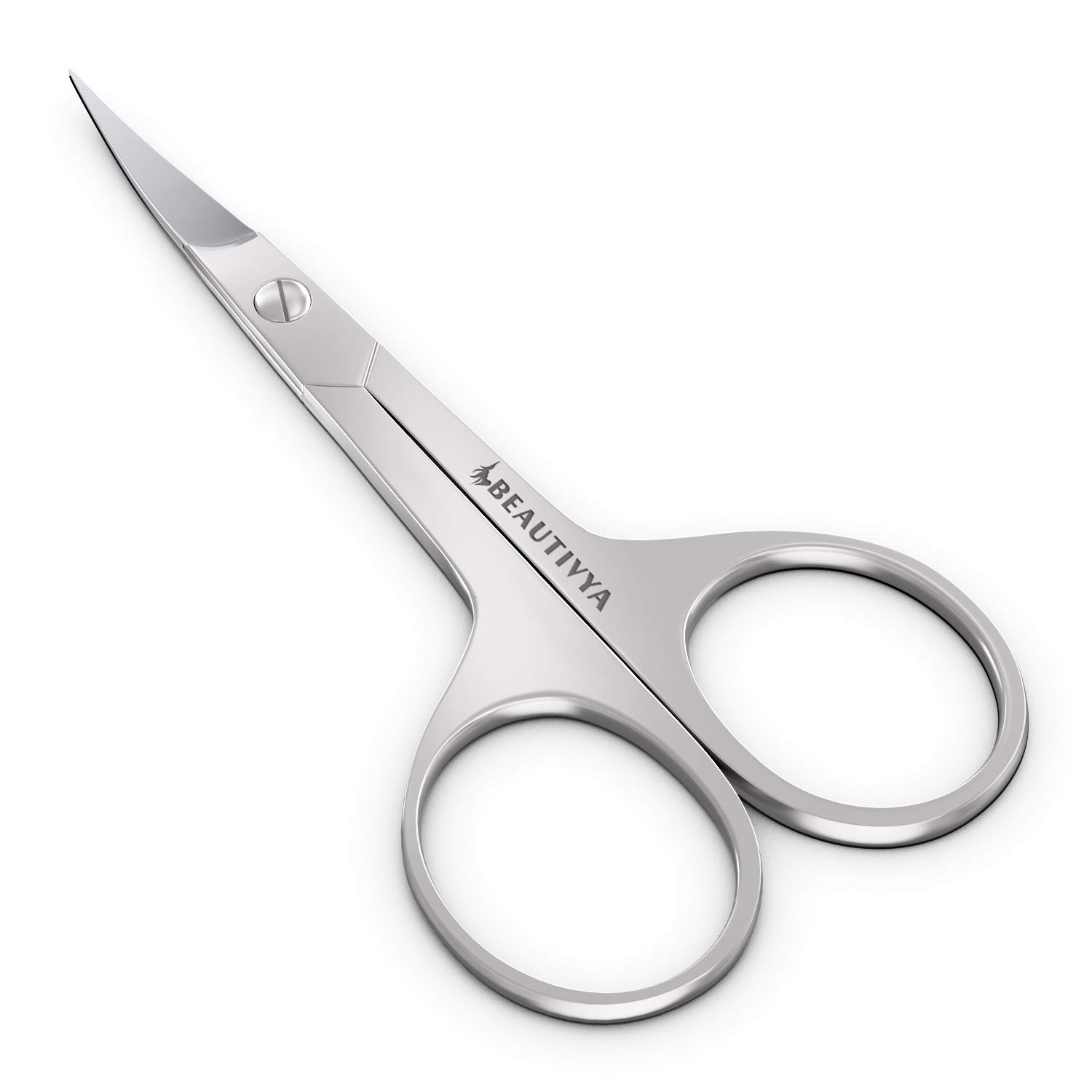 BEAUTIVYA Cuticle Scissors - Stainless Steel Eyebrow Scissors - Professional Nail Scissors - Premium Small Scissors for Nose Hair, Mustache, Beard and Manicure with 3.5 Inch Curved Sharp Blades