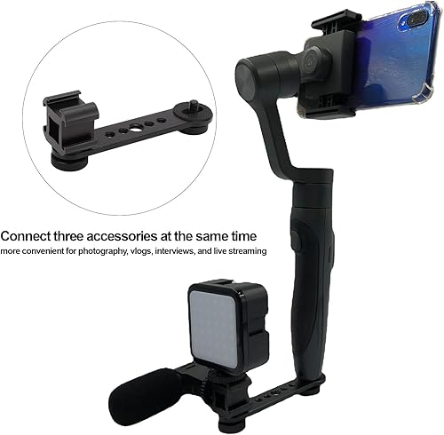 Miniatura 3 de Soporte triple de zapata fría, soporte de barra de extensión de luz de micrófono cardán, aleación de aluminio con orificios de tornillo de 14 y 38