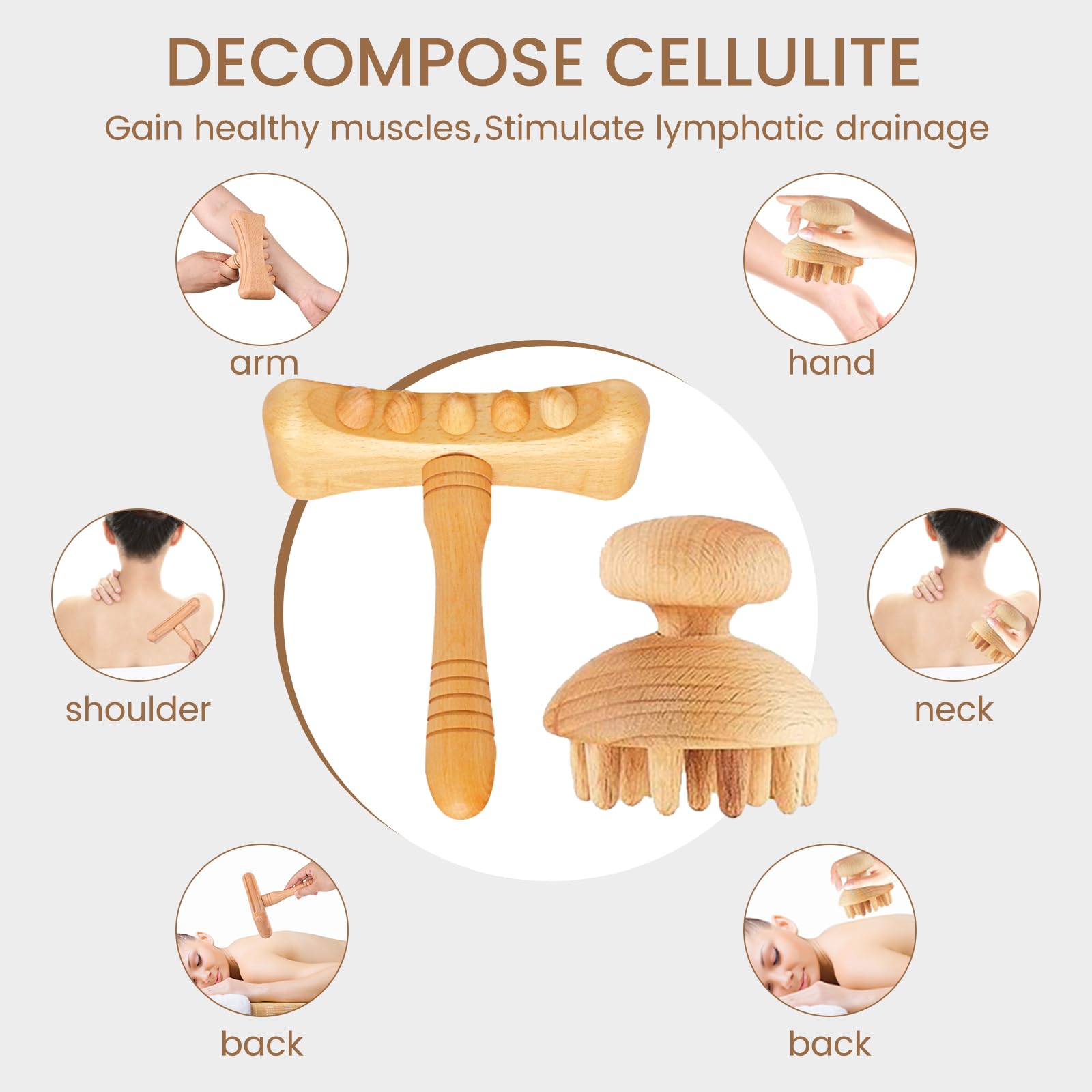 Meifuly 13 en 1 herramientas de masaje de terapia de madera con estante de almacenamiento de lujo, kit completo de masaje de madera para moldear el cuerpo, drenaje linfático, alivio del dolor