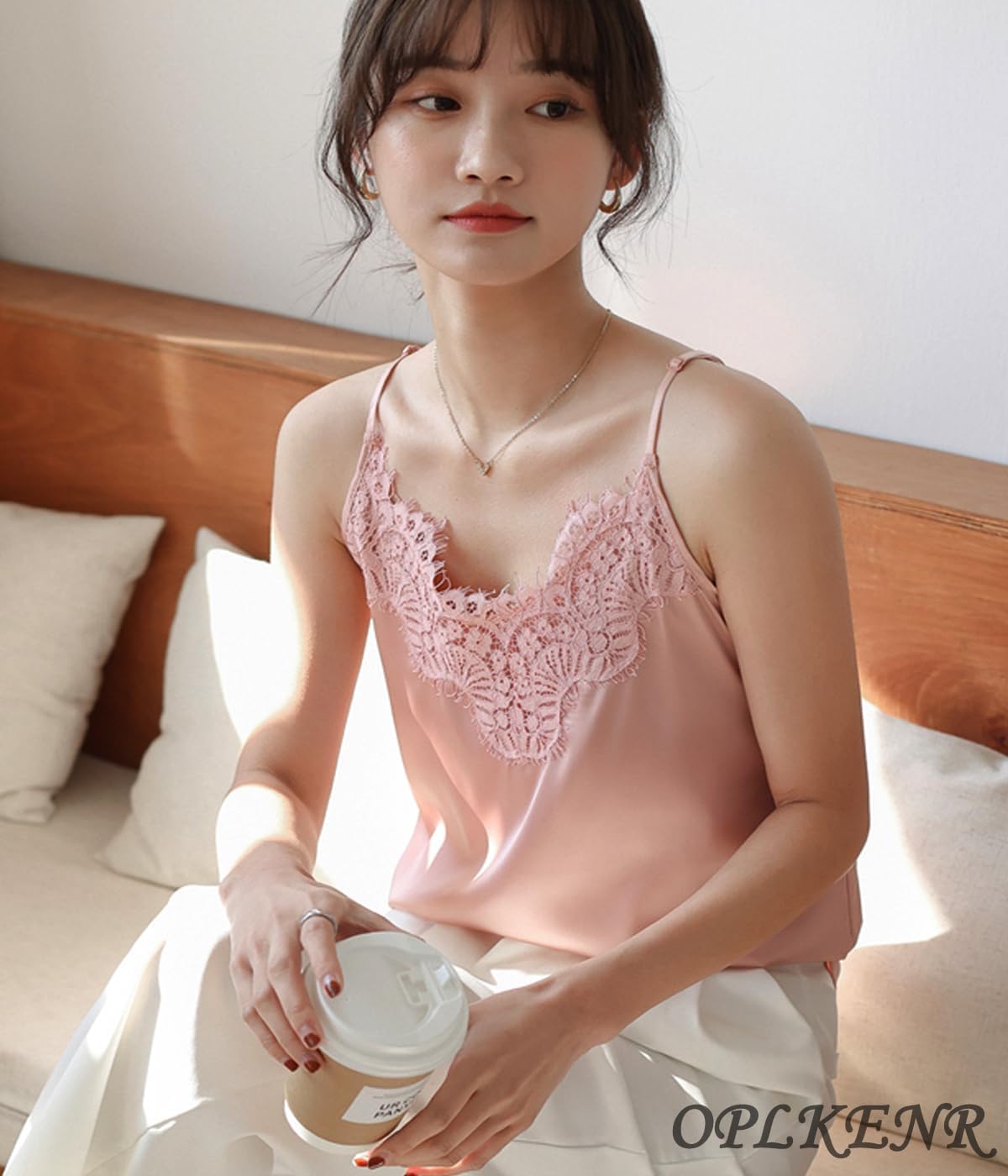 Silk Camisole Tops for Women, Sexy V-Neck Silk Satin Tank Tops Lace Trimmed Camisole - Image 3