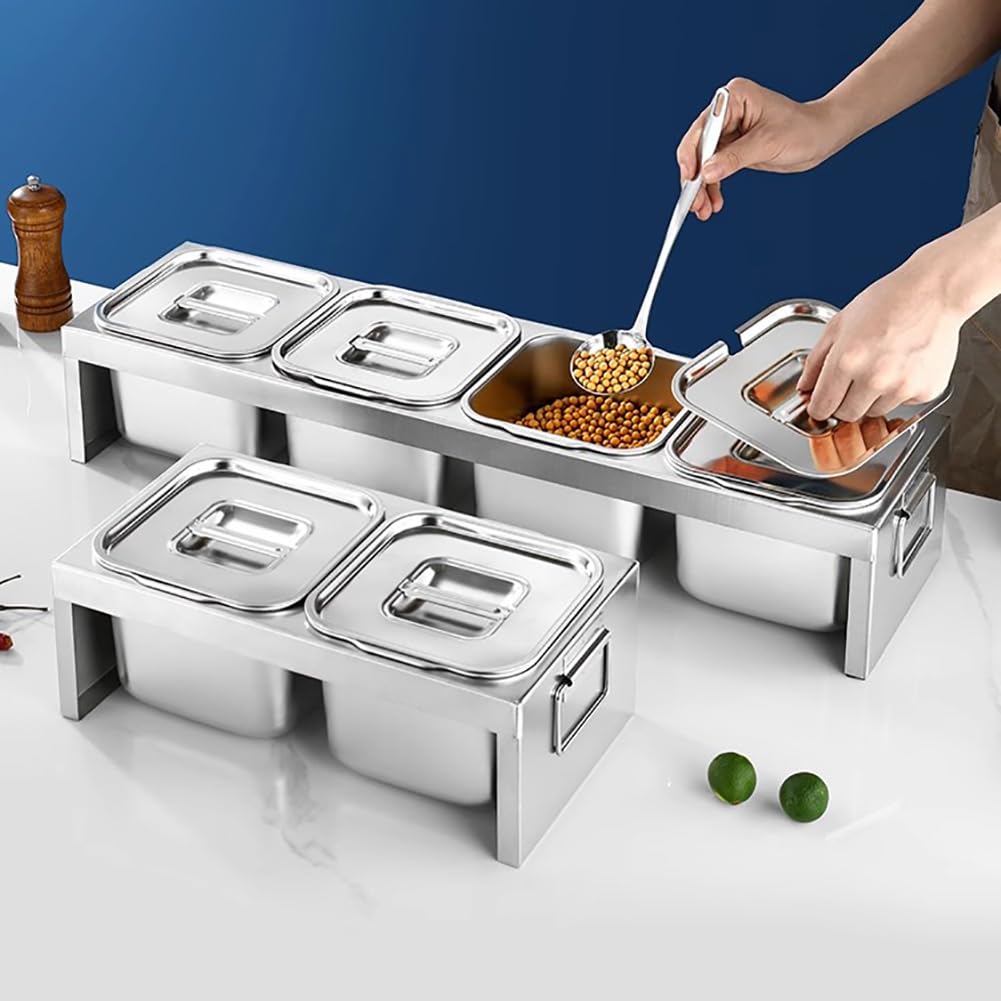 Juego de cajas de especias de acero inoxidable de gran capacidad, dispensador de especias para encimera con tapa y cuchara, organizador de almacenamiento de frutas y azúcar, accesorios para horno de