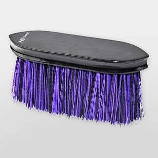 William Hunter Equestrian HySHINE Wooden Flick Dandy Brush - Black Lacquered Brush with Black & Purple Bristles - for Horses & Ponies