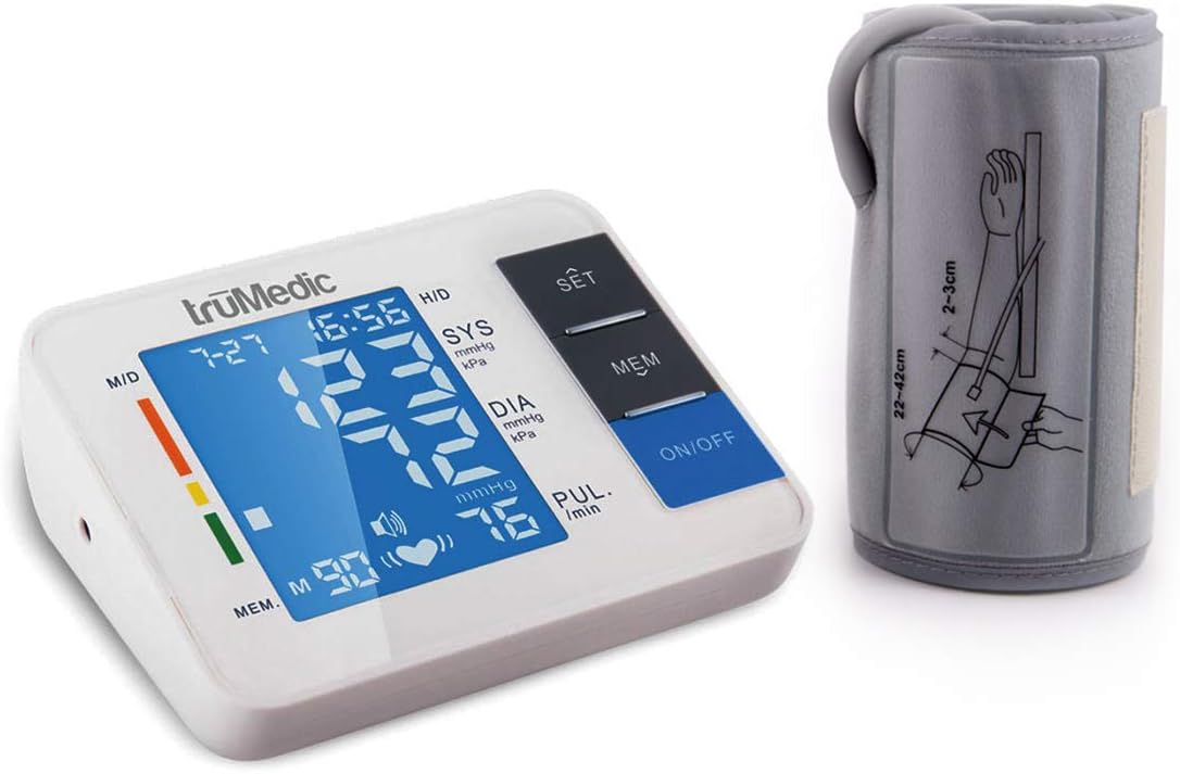 TruMedic Voice Enabled Upper Arm Blood Pressure Monitor - Portable Smart Digital Screen Display Gives Automatic Hypertension and Heart Rate Pulse Results - Home Use Health Tracker Device (BP-2000)