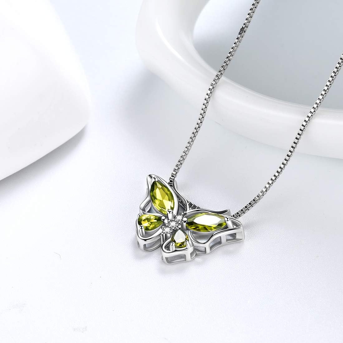 Aurora Tears Butterfly Birthstone Pendant Necklace - Women 925 Sterling Silver Butterflies Birthstone Pendant Necklace Jewelry Birthday Gift for Women - Image 4