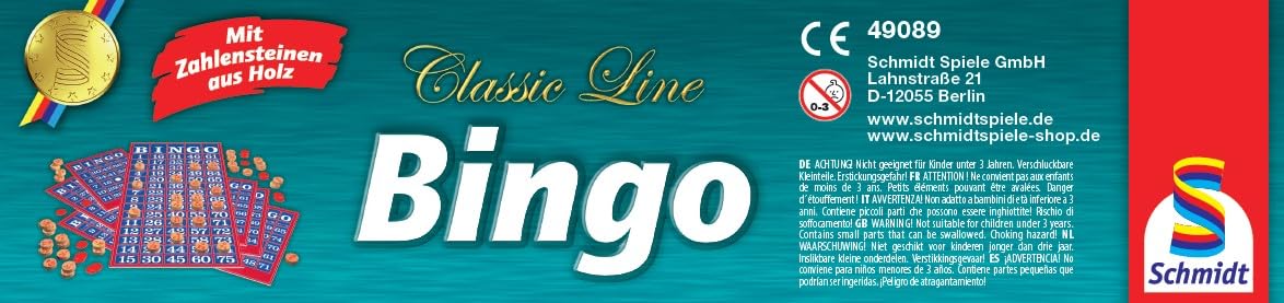 Schmidt Spiele 49089 Classic Line, Bingo, mit Zahlensteinen aus Holz, bunt | Mit Zahlensteinen aus Holz