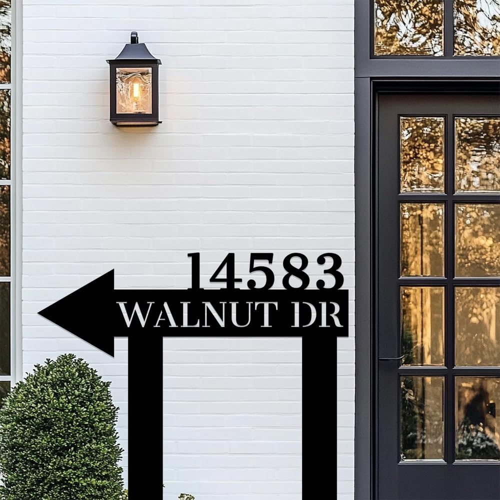 Personalized House Numbers Plaque with Arrows Metal Sign,Custom Street Address Signs for Door Plate,Customized Home Number for Housewarming Gifts,Gate Fence Letters Plaque for Outdoor Garden Lawn Yard