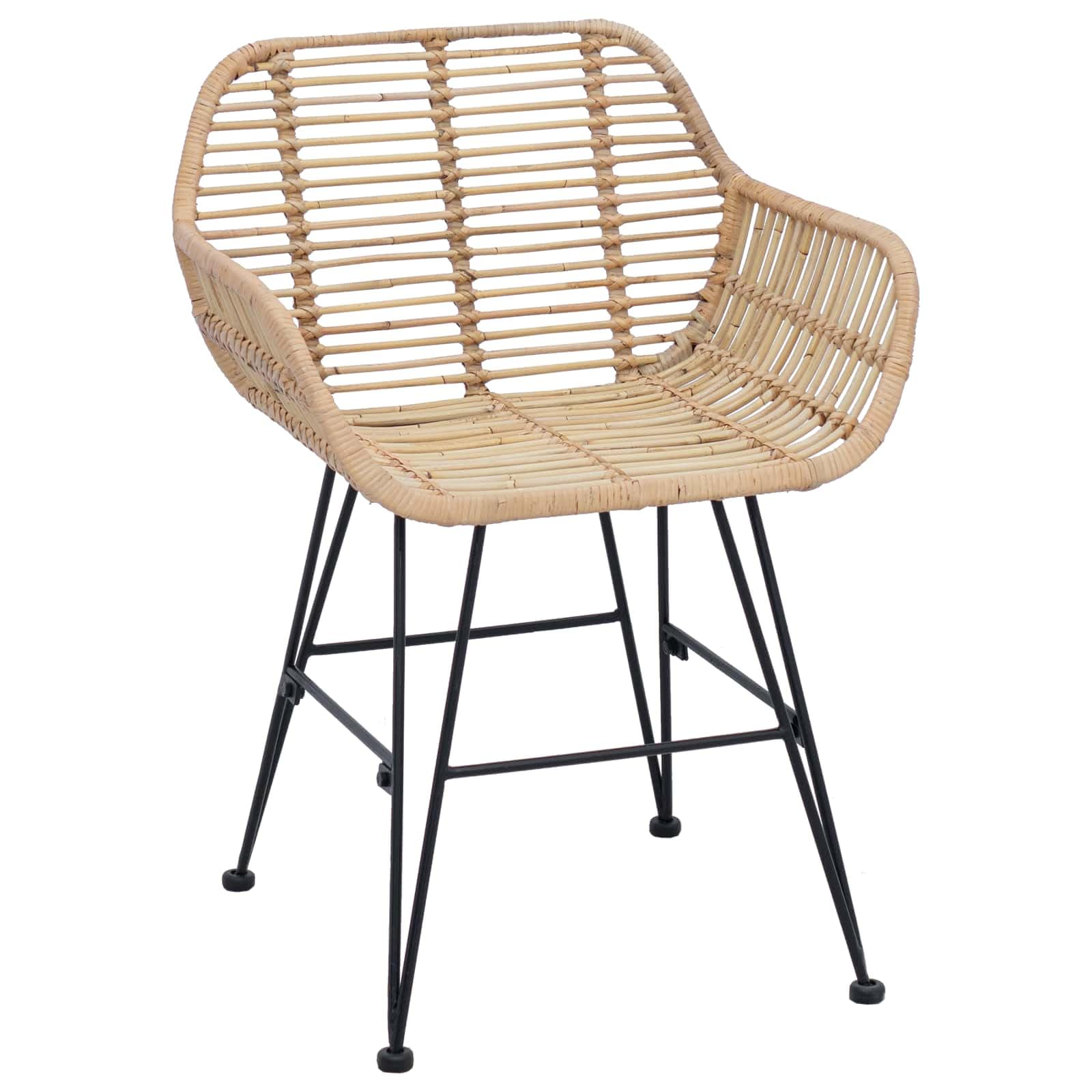 Lot de 2 chaises en rotin tissées à la main - 55 x 50 x 74 cm - Chaise de salle à manger en rotin et fer avec accoudoirs et repose-pieds - Dossier ergonomique pour une assise confortable