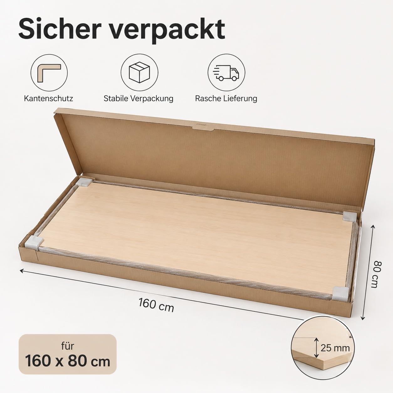 Holzgrusskarten.at Schreibtischplatte nach Maß - Birke - 25 mm Stärke, individueller Zuschnitt, DIY-Schreibtisch aus Holz, Tischplatte, Arbeitsplatte, Werkbankplatte