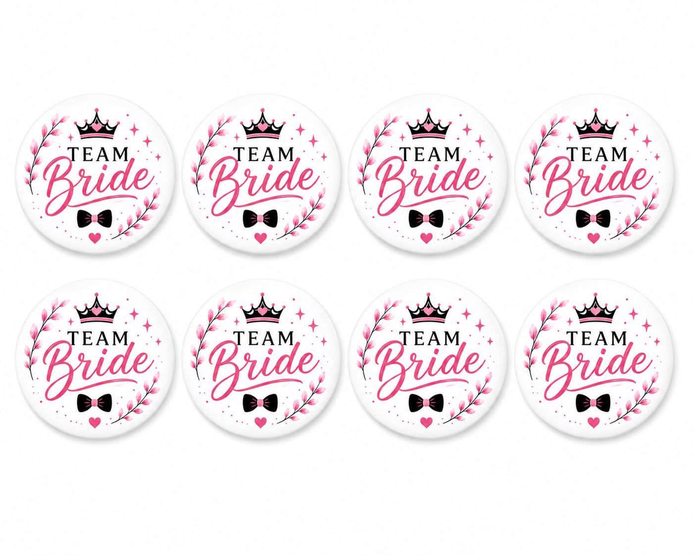 Team Bride Button Badges Pack of 8 | Wedding Party Pin Badges | Bachelorette Party Accessories | 58mm Round Safety Pin Badges for Bride Squad-image-22