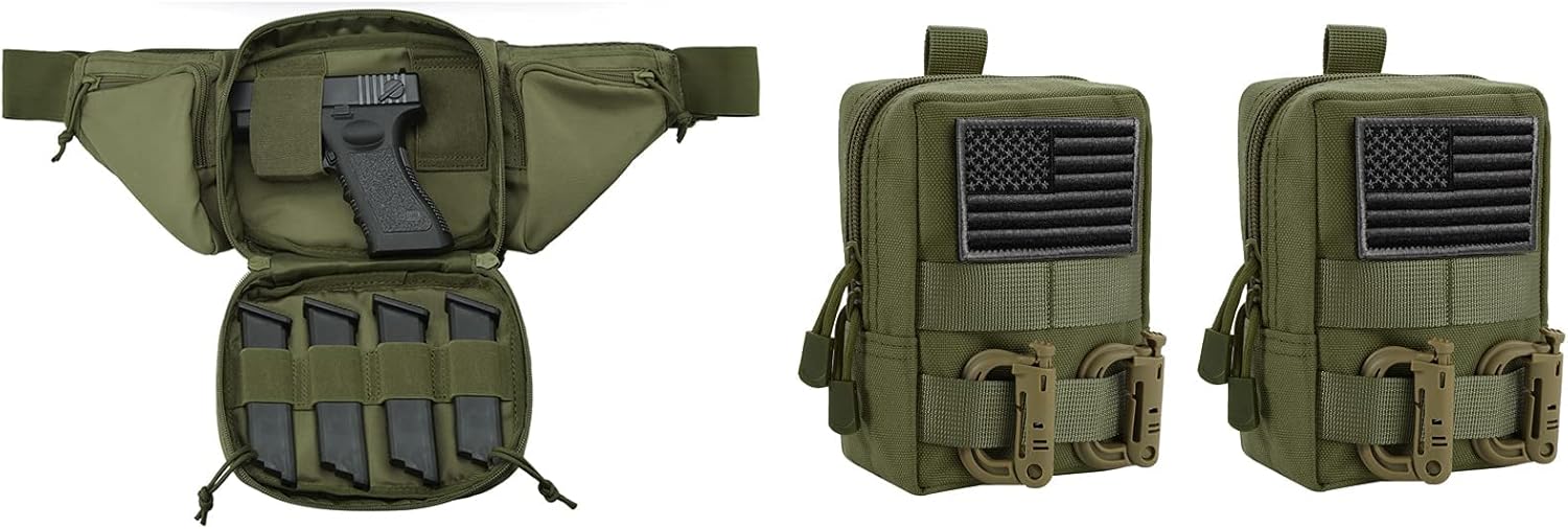 FRTKK Concealed Carry Pistol Fanny Pack Holster & 2 Pack Molle Pouches