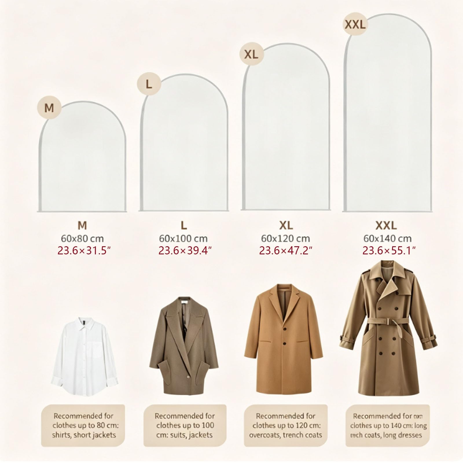 Kleidersäcke zum Aufhängen von Kleidung, Schutzhüllen Reißverschluss PEVA | Atmungsaktiv und Wasserdicht,zur Aufbewahrung im Kleiderschrank sowie for Anzüge,Mäntel(5pcs,60x80cm/23.6x31.5in)