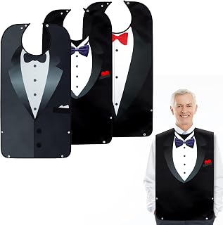 Adult Bibs, 3 Packs Bibs for Men Eating Washable, Reusable Adult Clothing Protectors with Crumb Catcher