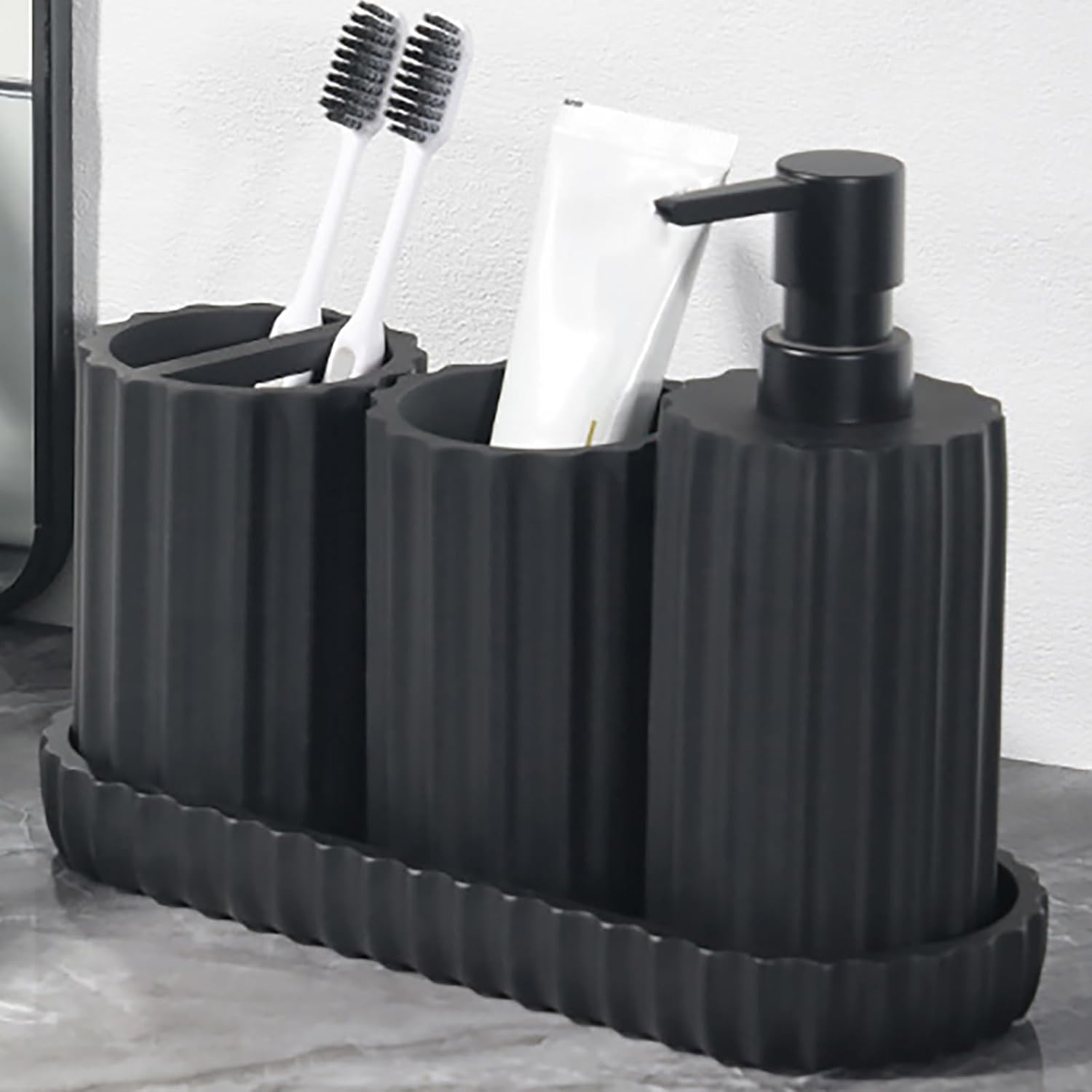 Set/4Pieces Bathroom Accessories Toothbrush Holder Lotion Dispenser Foaming Soap Dispenser Vanity Tray Tumblers Resin Bathroom Accessories