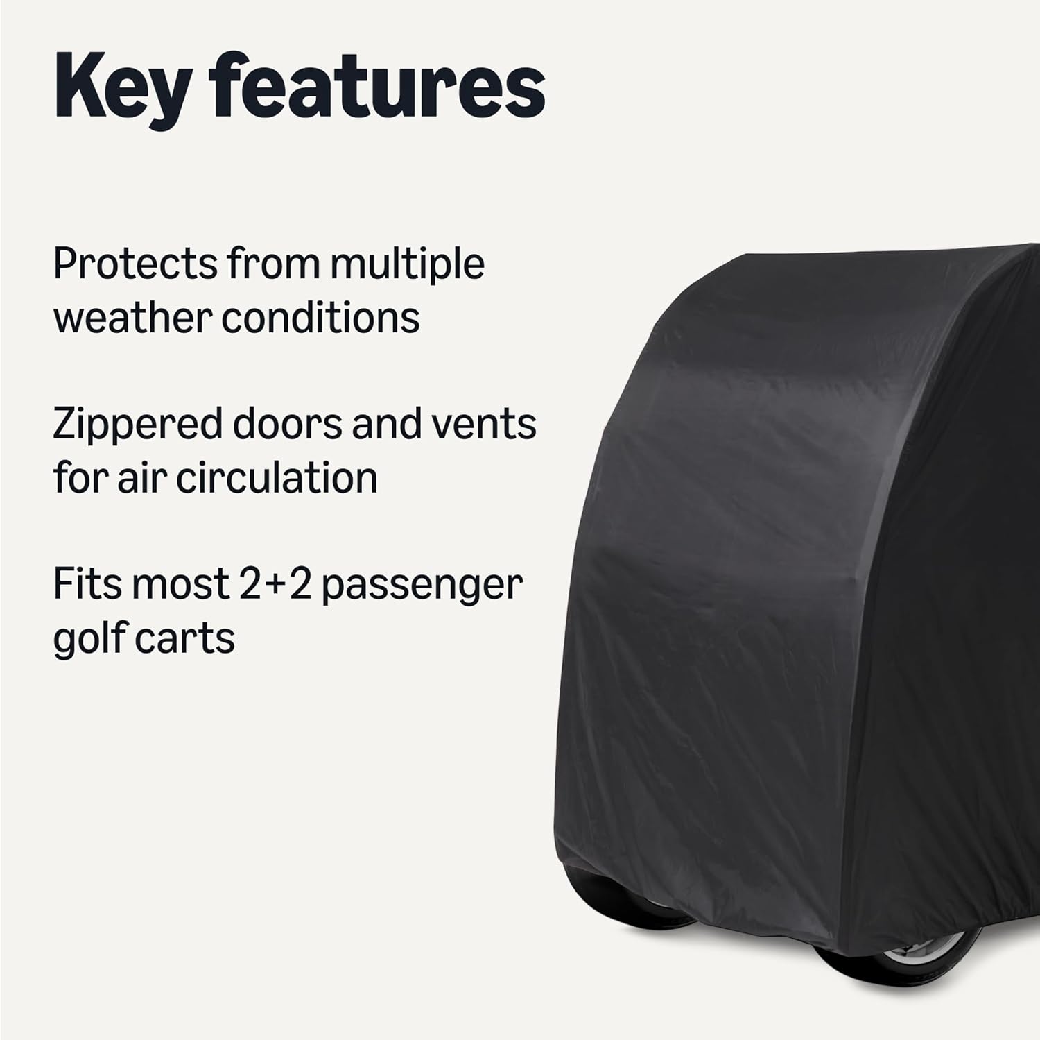 Amazon Basics Golf Cart Cover, Water-Resistant Oxford Fabric Golf Cart Cover, 3 Zippered Doors, Fits EZGO, Yamaha, Club Car, 2/4 Passenger