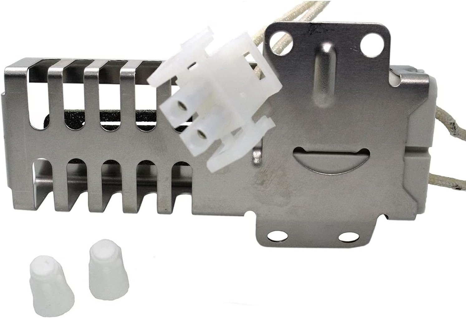 Rear view of the oven igniter assembly showing mounting holes and wire connection