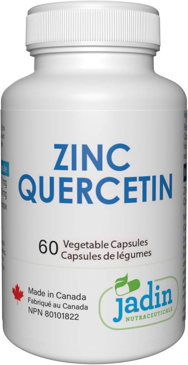 Jadin Nutraceuticals ZINC Bisglycinate + QUERCETIN - Made in Canada - 60 Vegetable Capsules