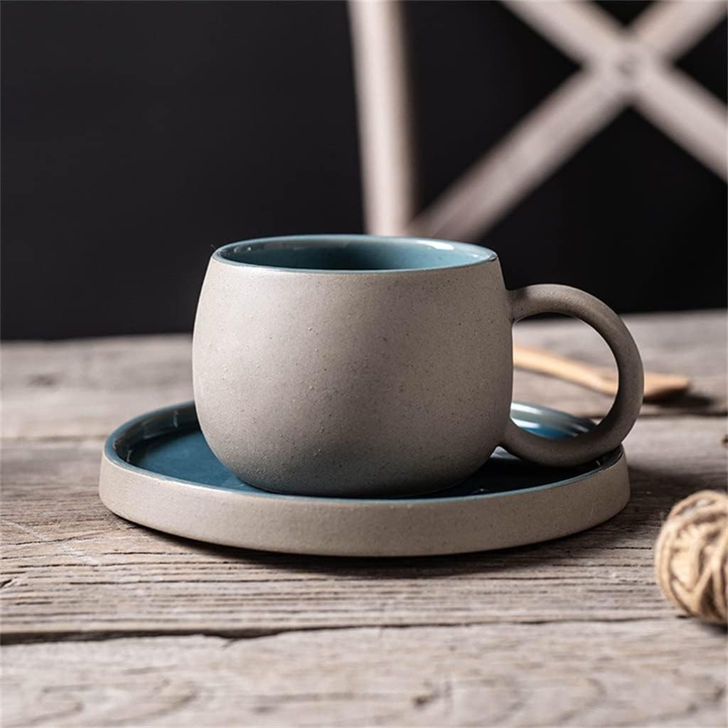 Ceramic Mug Coffee With Saucer Latte Cup Coffeeware Porcelain Coarse Pottery Office Tea Mugs(Black)