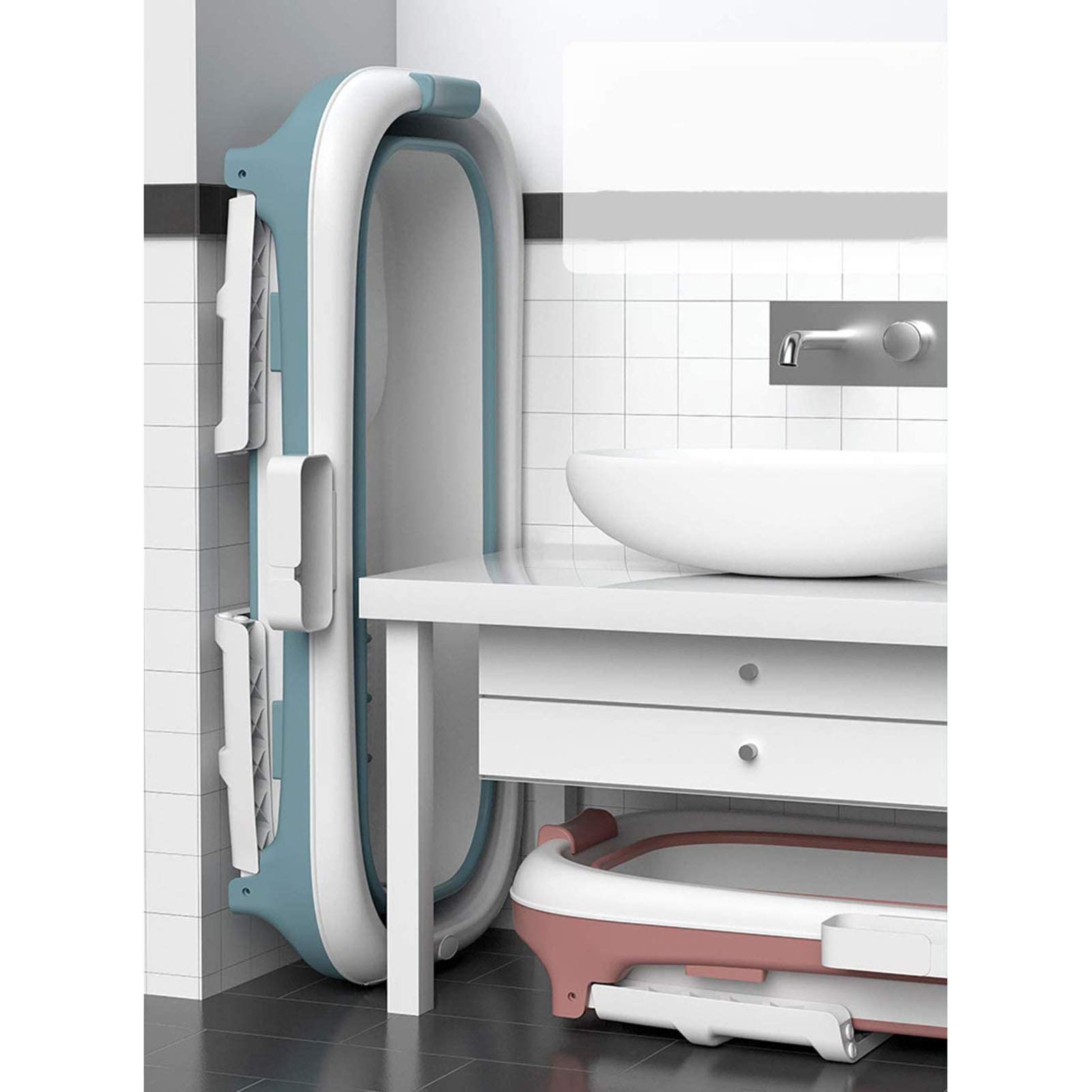 FAXIOAWA Bañera Plegable Adultos Bañera Portátil para Adultos Bañera Plegable De Plástico Grande Bañera De Plástico Grande para Adultos para Ducha 135x62x54cm, Azul